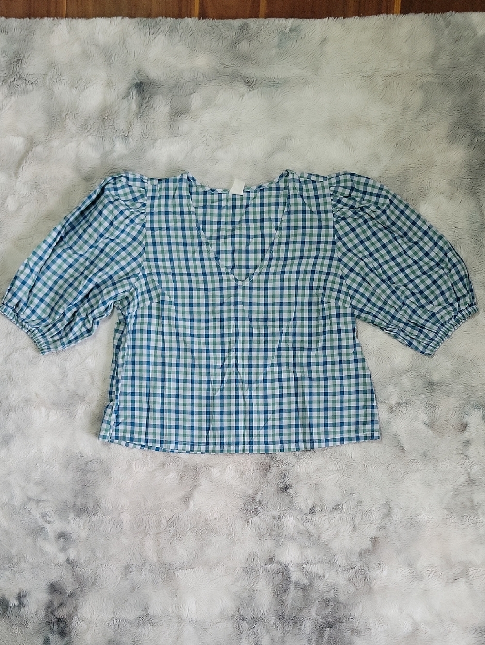 NWOT Melrose and Market Gingham Puff Sleeve V-Neck Cotton Cottagecore Blouse S